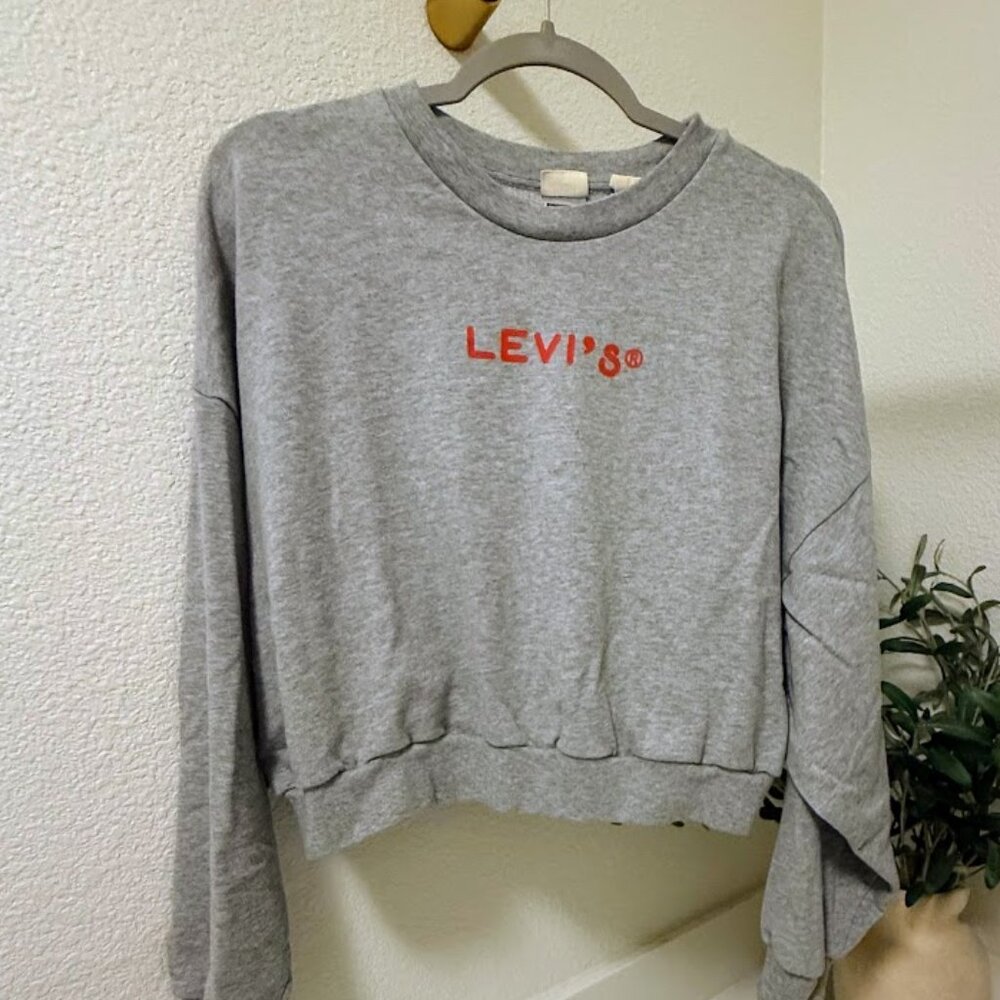 Levi’s Cropped Graphic Crewneck Sweatshirt – Size XL (Oversized Fit, Gray)
